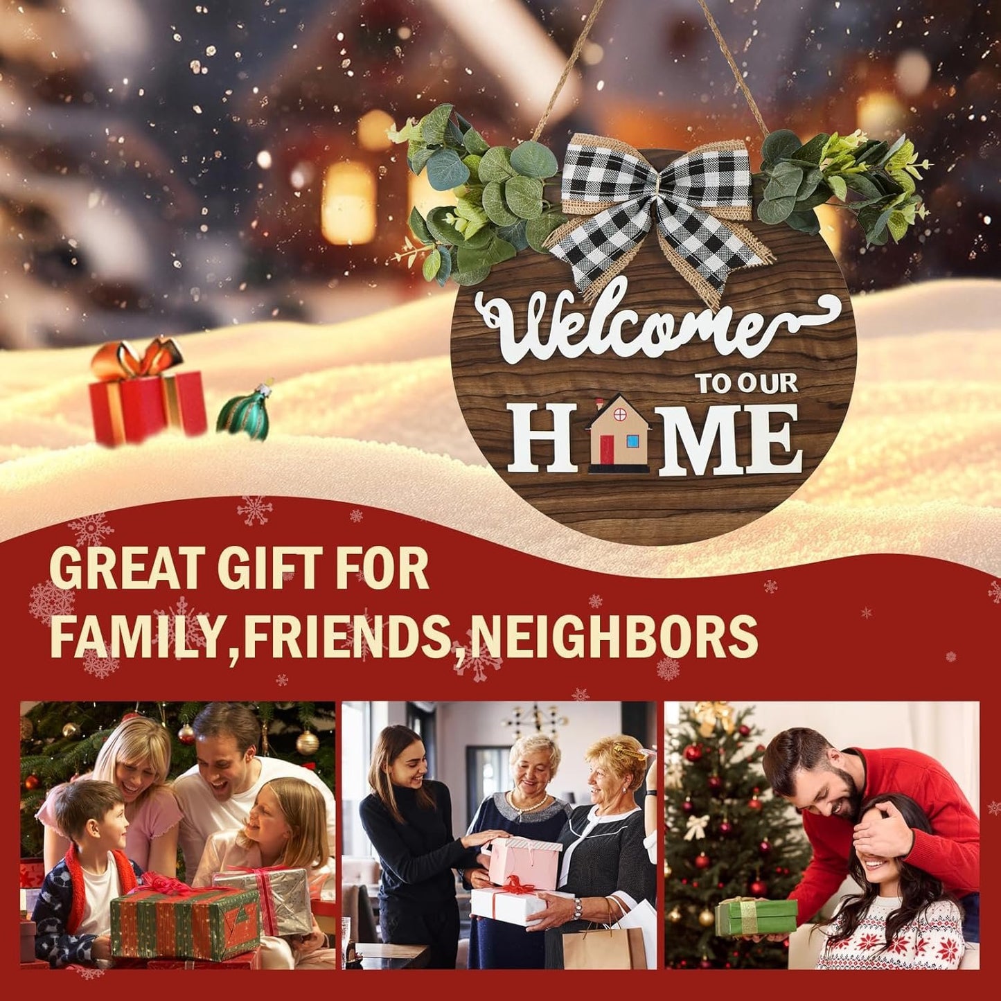 FIIJRR Interchangeable Welcome Sign for Front Door with 12 Changeable Icons,Rustic Wooden Wreaths for Home/Wall/Porch/Farmhouse Decor,All Seasons Holiday Halloween (Brown)