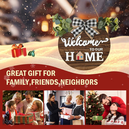 FIIJRR Interchangeable Welcome Sign for Front Door with 12 Changeable Icons,Rustic Wooden Wreaths for Home/Wall/Porch/Farmhouse Decor,All Seasons Holiday Halloween (Brown)