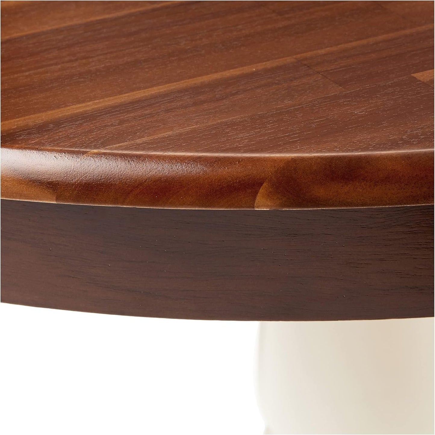 East West Furniture AMT-WLW-TP Antique Kitchen Dining Table - a Round Wooden Table Top with Pedestal Base, 36x36 Inch, Walnut & Linen White