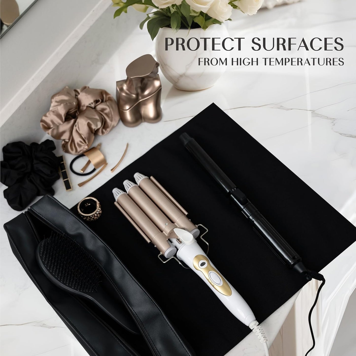 TREND-X Hair Styling Tools Storage with Heat-Resistant Mat – Stylist Organizer for Flat & Curling Irons, Straighteners, Hot Brushes, and Haircare Accessories (Irons Not Included)
