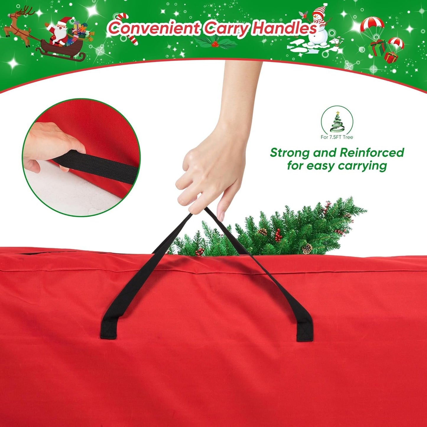 UponPak Christmas Tree Storage Bag | Fits Up to 7.5 ft. Tall Disassembled Tree | Prime Xmas Tree Storage Container | Red