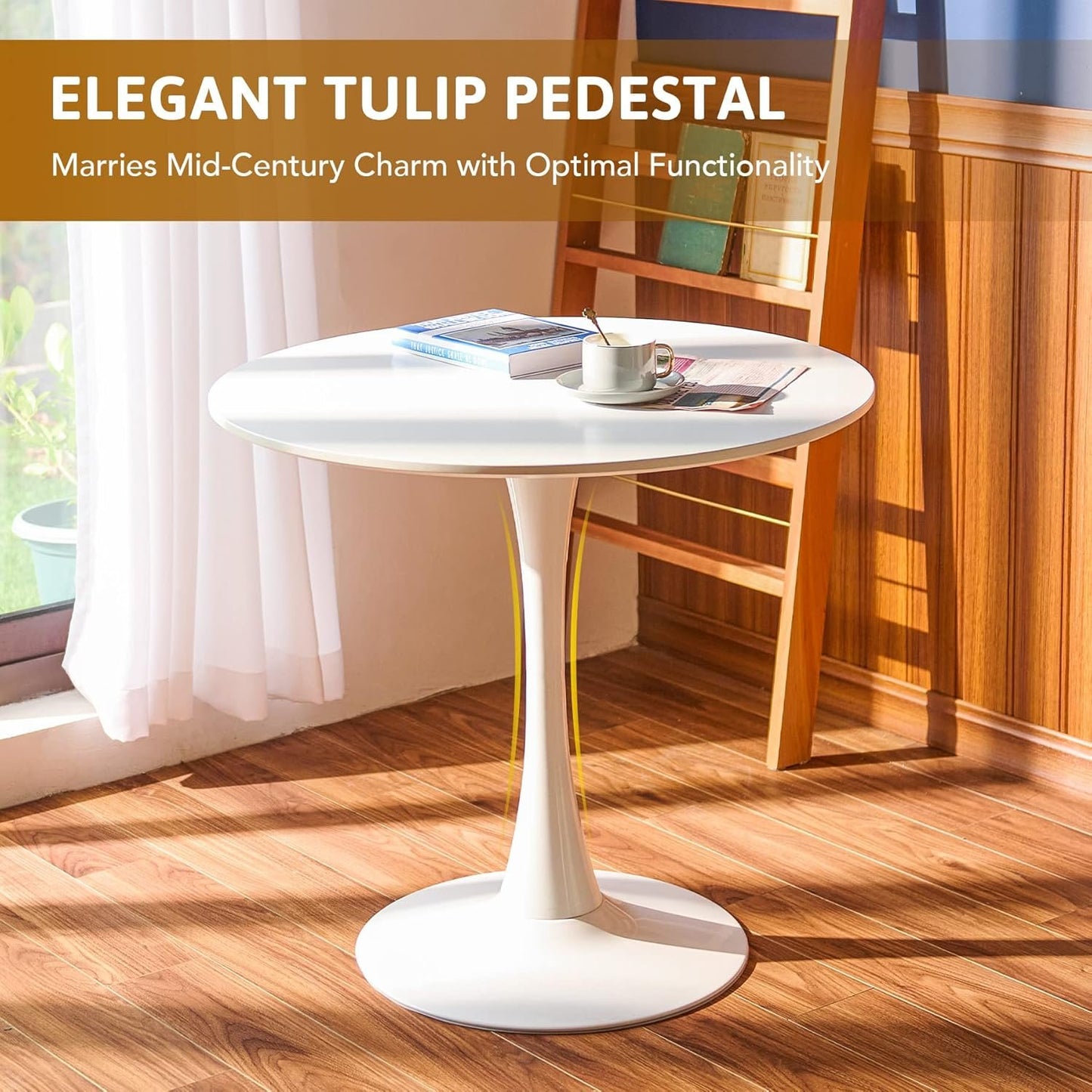 VONLUCE Modern Round Dining Table, 32 inch Kitchen Table Tulip Table with MDF Table Top and Steel Pedestal, Bistro Table for Living Room Breakfast Nook Bar Patio More, 100 kg Cap. Seats 2-4, White