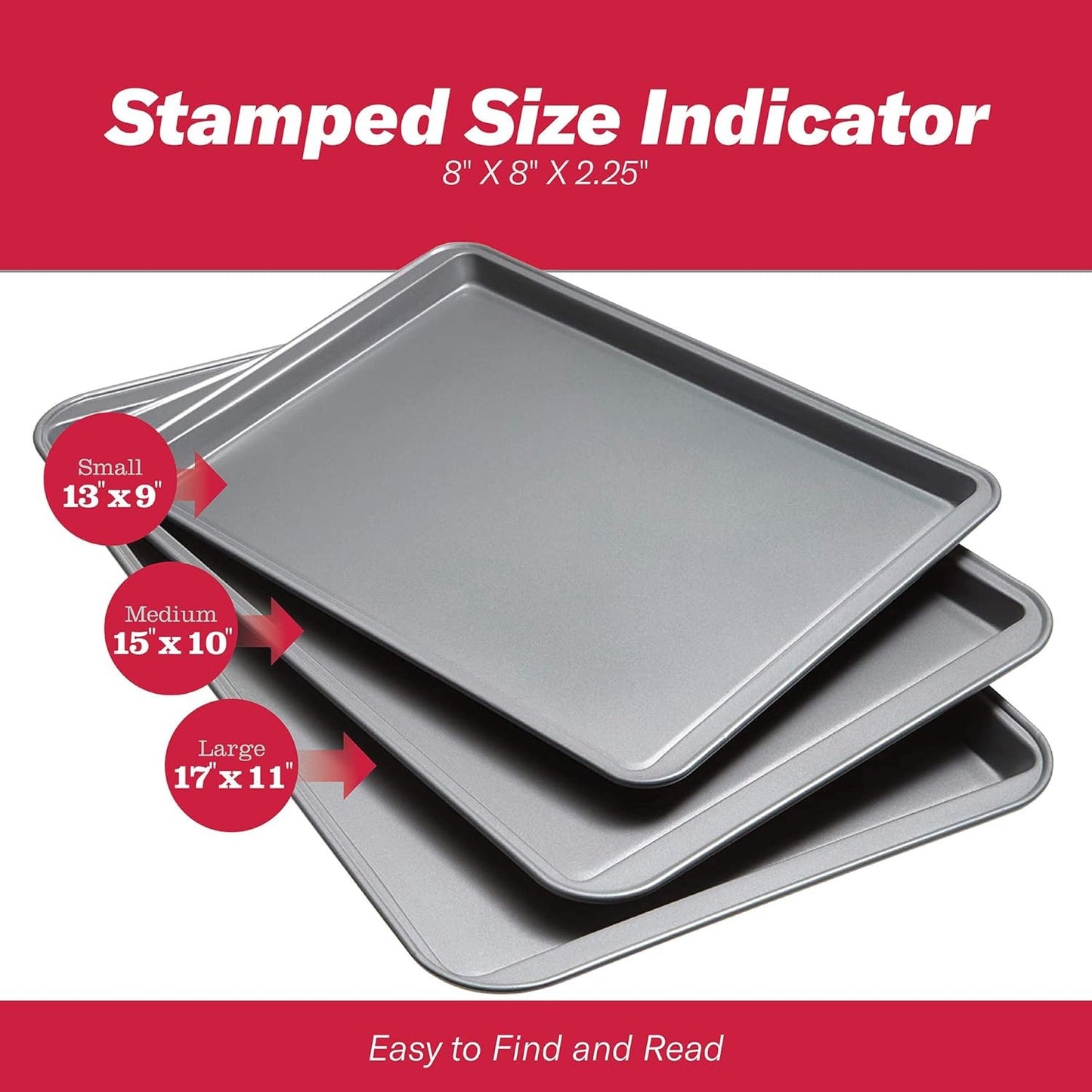 GoodCook Nonstick Steel 3-Piece Cookie Sheet Set, Gray, Small, Medium, Large