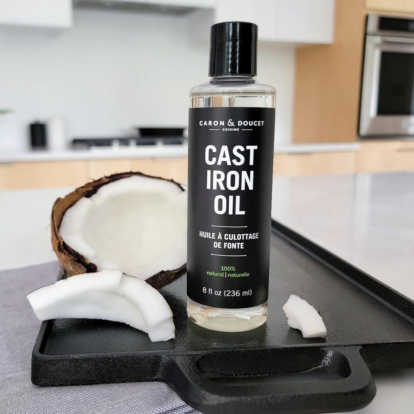 Caron & Doucet - Cast Iron Cleaning & Conditioning Set: Seasoning Oil & Cleaning Soap | 100% Plant-Based | Best for Cleaning, Washing, Restoring & Seasoning Cast Iron Skillets, Pans & Grills! 8oz Each