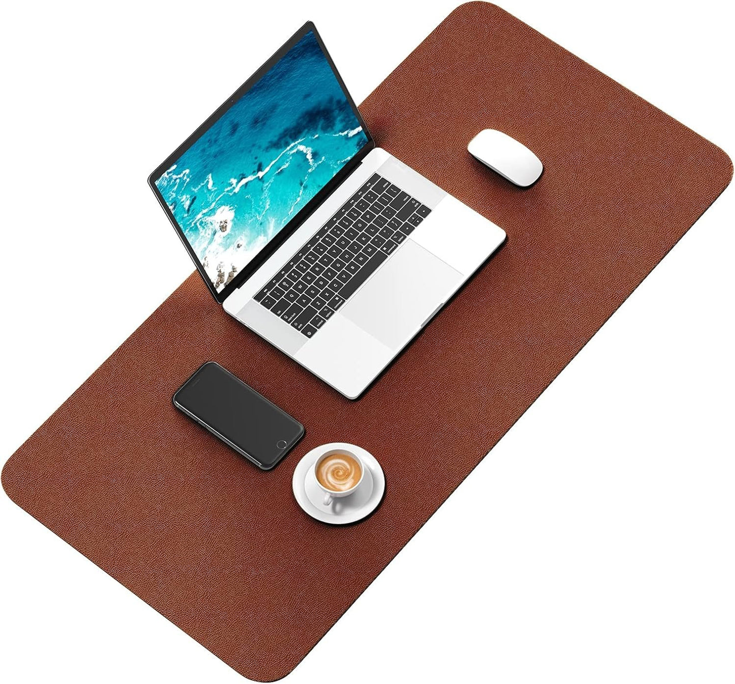 Hsurbtra Desk Pad, 30" x 14" Dual Side PU Leather Large Mouse Pad, Desk Protector, Desk Mat for Desktop, Desk Accessories for Women Office, Desk Supplies for Keyboard and Mouse, Brown and Grey