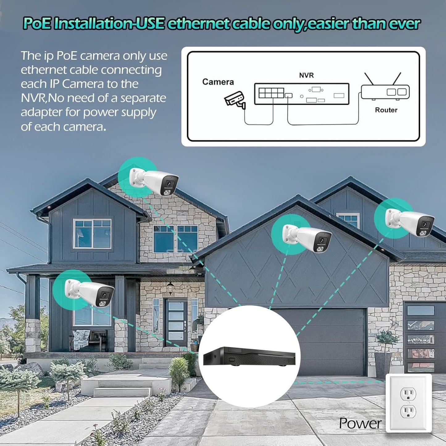 MWRCTV 4MP Wide Angle 2.8mm Lens 2560 * 1440 POE IP Security Surveillance Bullet Camera with Mic/Audio, Smart Dual Light AI Color Night Vision, IP67 Waterproof, NVR/RSTPï¼ˆMF427ï¼‰