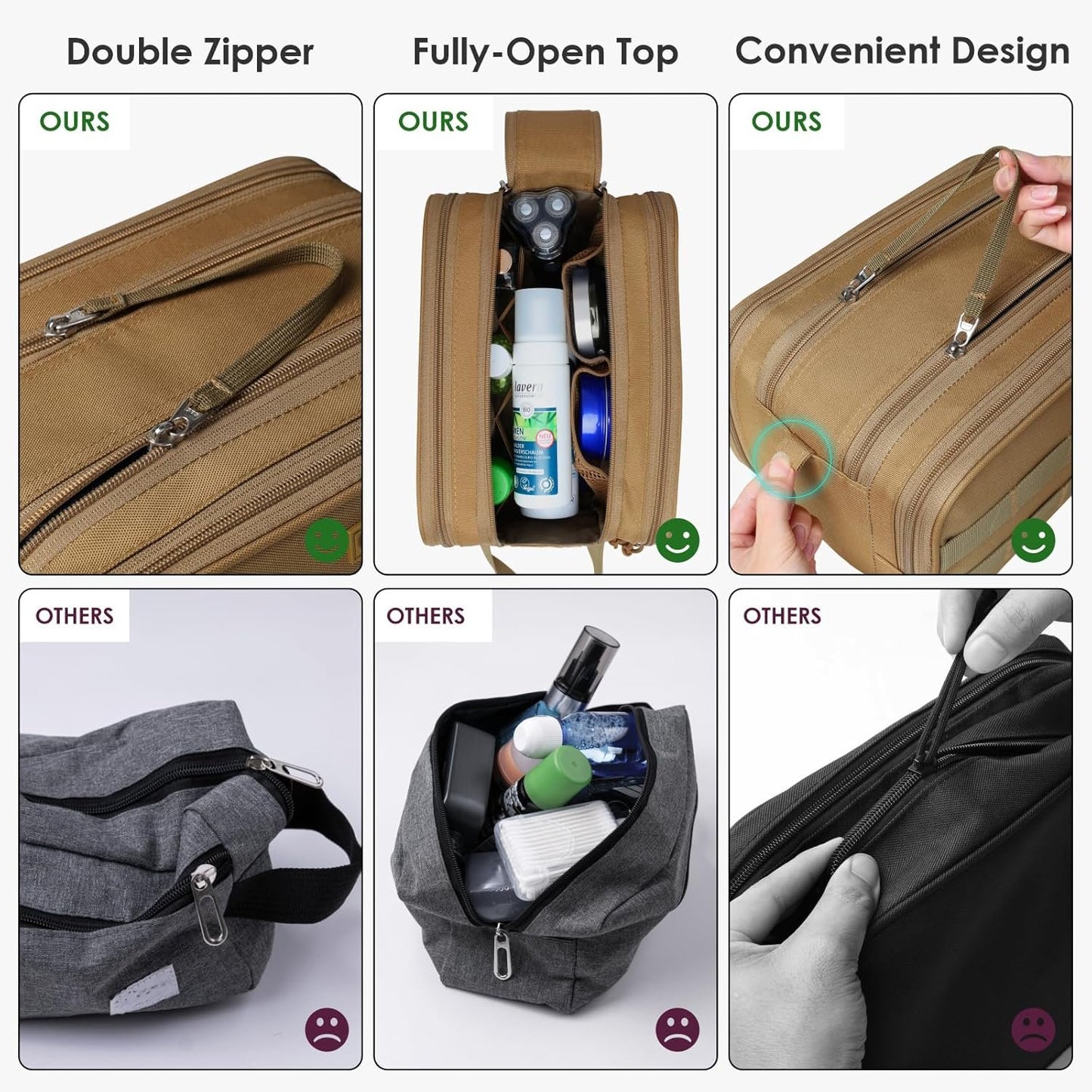 TACTICISM Toiletry Bag for Men Travel Bag, Dry Wet Separate Travel Toiletry Bag, Tactical Molle Dopp Kit for Men with Large Capacity, Water-Resistant Shaving Bag for Adult Women for Travel, C-Brown