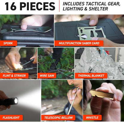 72HRS Multipurpose 16 in 1 Emergency Survival kit, Multitool kit, Survival Gear & Equipment for Hiking, Camping, Fishing, Hunting & Outdoor, Corporate Gift