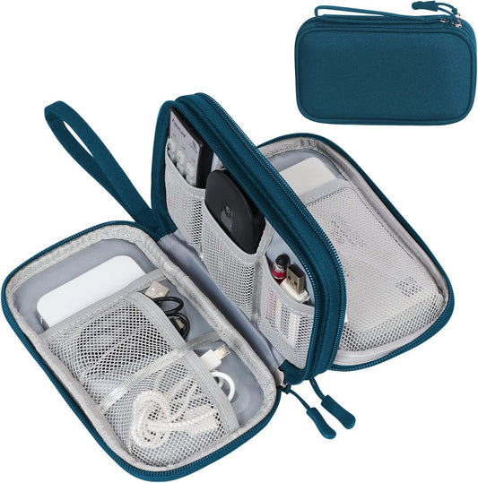 FYY Electronic Organizer, Travel Cable Organizer Bag Pouch Electronic Accessories Carry Case Portable Waterproof Double Layers Storage Bag for Cable, Cord,Charger,Phone,Earphone,Medium Size,Deep Green