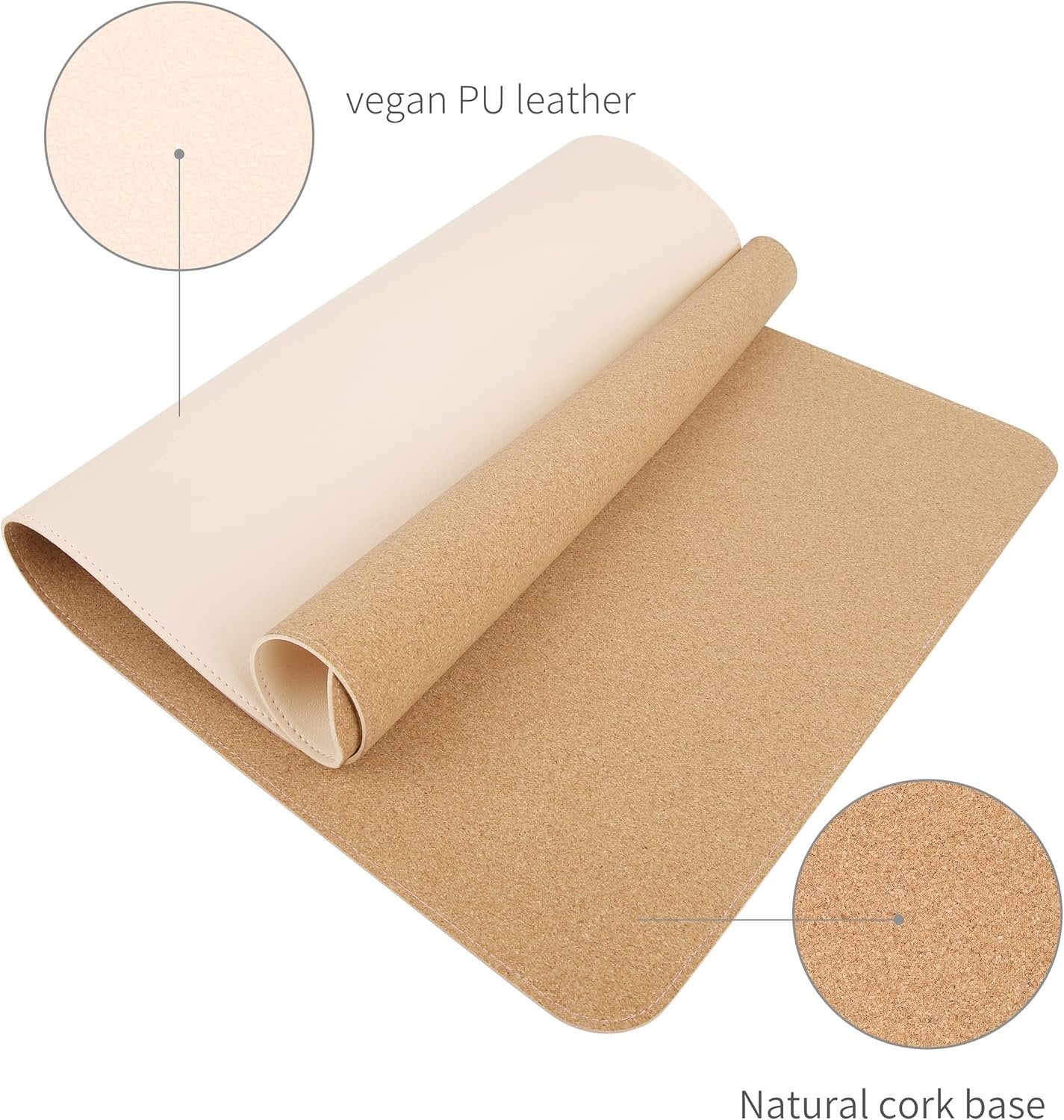 RENMTURE Dual-Sided Desk Pad, Natural Cork & PU Leather Large Mouse mats for Office and Home Work, Desk Protector Non-Slip, Waterproof, Easy Clean (Apricot, 36"x17")