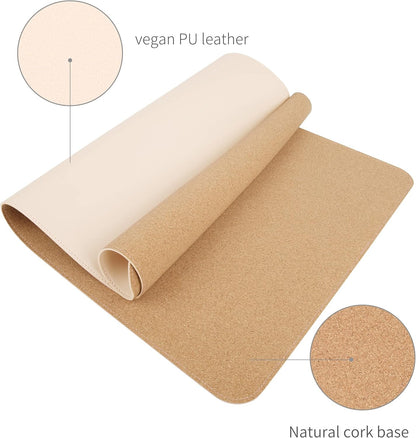 RENMTURE Dual-Sided Desk Pad, Natural Cork & PU Leather Large Mouse mats for Office and Home Work, Desk Protector Non-Slip, Waterproof, Easy Clean (Apricot, 36"x17")