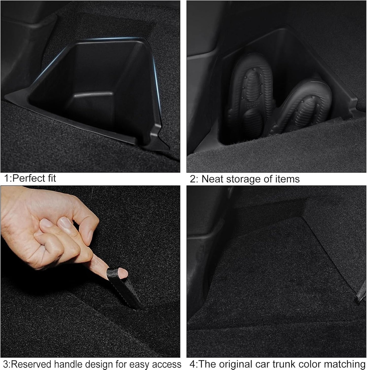 FASTCHE 2024 Tesla Model 3 Trunk Organizer Waterproof Rear Trunk Storage Bins Side Box with Carpeted Lip Interior Accessories （2 Pack