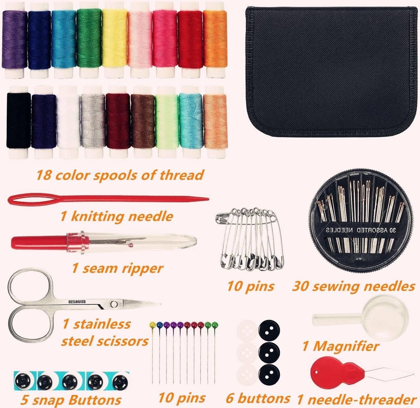 Portable Sewing Kit for Traveler Adults Kids Teens Beginner Mom Grandma,Mini Sewing Supplies Accessories Contains Thread,Needles,Scissors,Measuring Tape, Dorm Room Essential,Emergency Repair,Home DIY