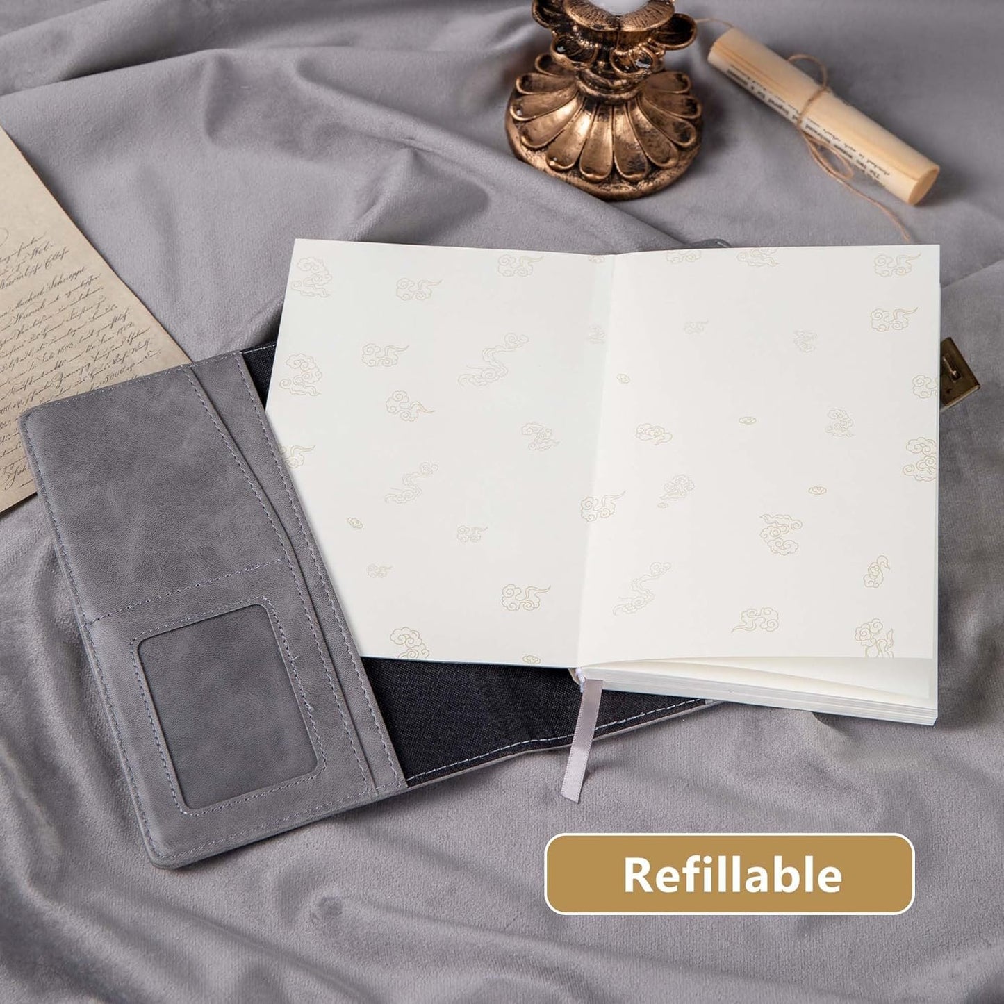 Dragon Leather Journal Notebook, Diary with Combination Lock, Lined/Blank Paper Notebook, B6 Writing Journals Stationery (Grey)