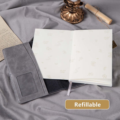 Dragon Leather Journal Notebook, Diary with Combination Lock, Lined/Blank Paper Notebook, B6 Writing Journals Stationery (Grey)