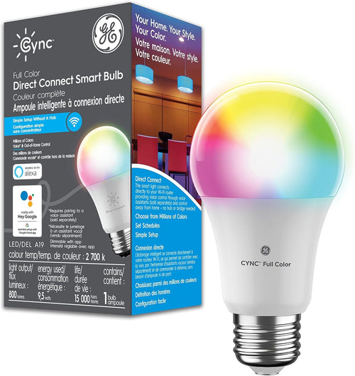 GE Cync Full Colour Direct Connect Smart Bulb A19, 60W Replacement, Bluetooth/Matter/WiFi Enabled, Works with Alexa, Google Assistant Without Hub, 1-Pack