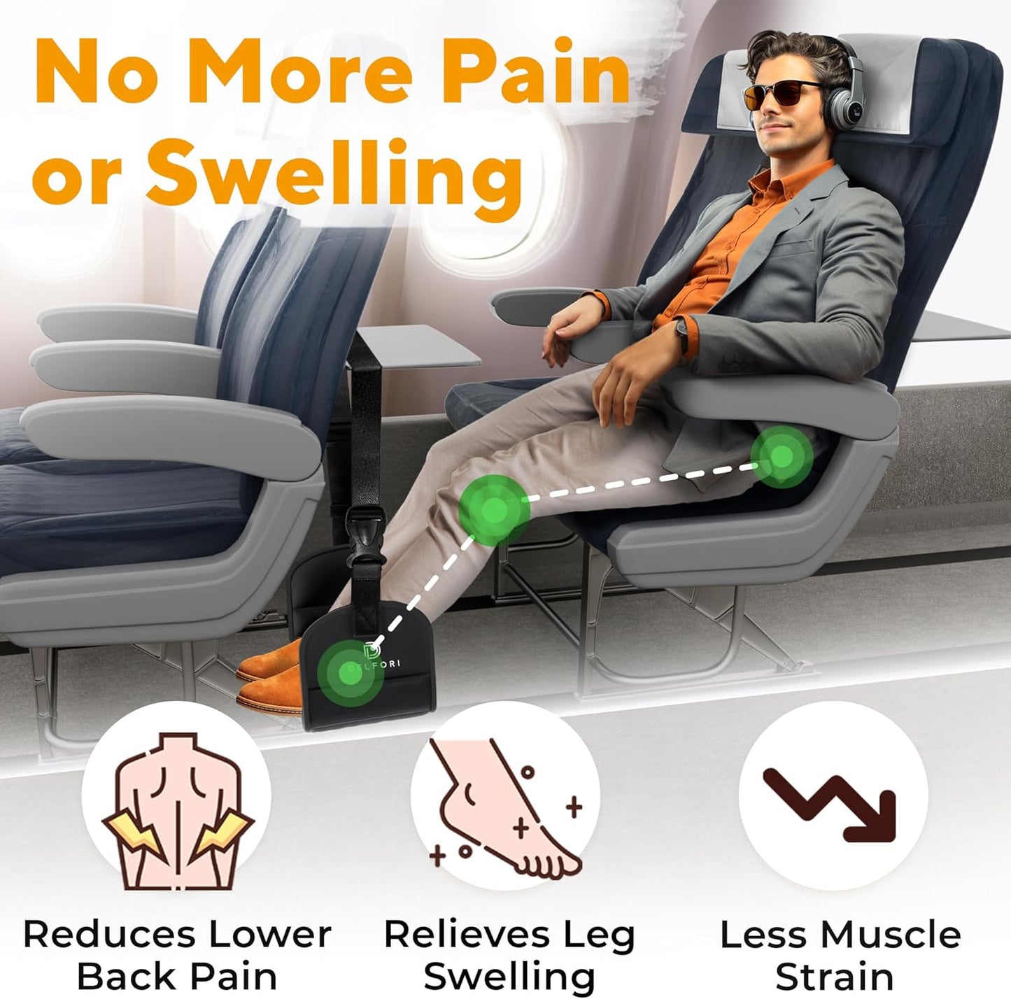 Portable Airplane Footrest for Airplane Travel - Comfortable Foot Hammock w/Memory Foam & Hardboard for Improved Blood Circulation, Swelling & Soreness Relief - Perfect Foot Rest for Airplane Travel