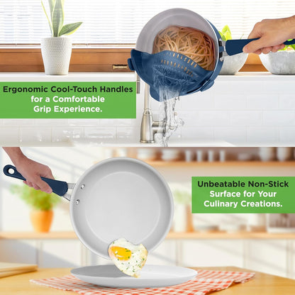 NutriChef 20-Piece Nonstick Cookware & Bakeware Set, PTFE/PFOA/PFOS-Free, Heat-Resistant Silicone Handles, Includes Saucepan, Frying Pans, Oven Pot, Lids & Utensils, Blue