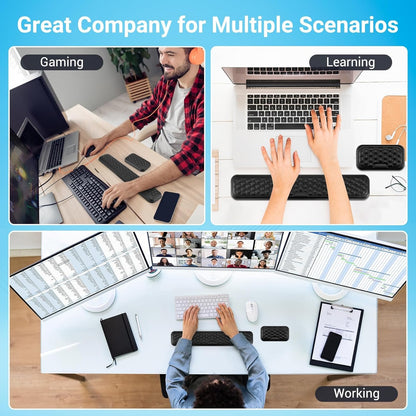 Hcskoss Keyboard Mat Set - Keyboard Wrist Rest Elbow Rest Pad Keyboard Mat Ergonomic Keyboard Mouse Pad with Wrist Support,Soft Memory Foam & Anti-Slip Base & Pain Relief for Office,Computer Gaming