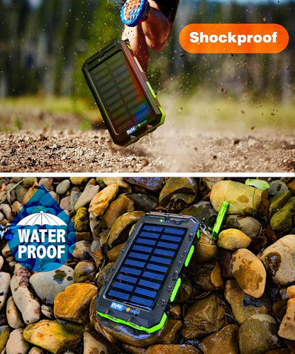 BytePower SolarCharger Power Bank 20000mAh, Portable Solar Pone Charger with Compass,Carabiner, Whistle,Flashlights,Solar Panel Charger,Camping Gear Accessory (Green)