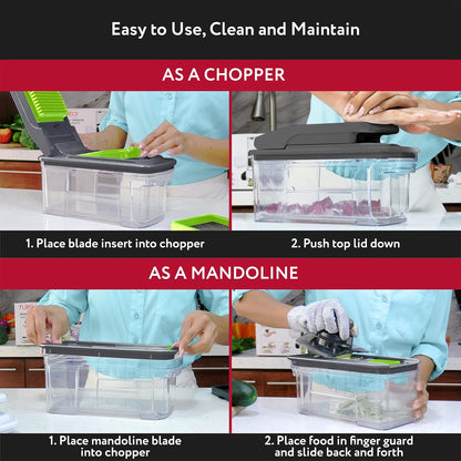 FULLSTAR All-in-1 Vegetable Chopper Gray and Green, Mandoline Slicer & Cheese Grater - Multi Blade French Fry Cutter & Veggie Dicer, Includes Handheld Spiralizer - Kitchen Gadgets