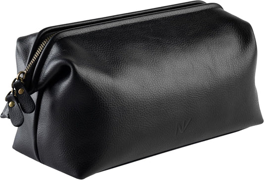 NV Holders Premium Genuine Leather Toiletry Bag for Men - The Ultimate Travel Dopp Kit and Hygiene Organizer, Perfect Men's Toiletry Travel Bag, Black, Genuine Leather Toiletry Bag