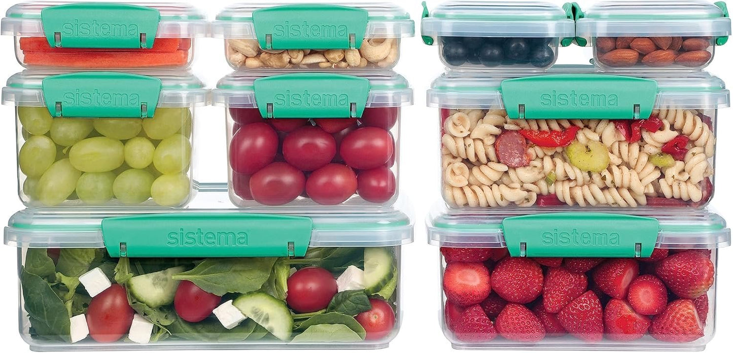 Sistema Food Storage Containers with Lids for Lunch, Meal Prep and Leftovers, Dishwasher Safe, BPA-Free, Teal, 18 Piece Set