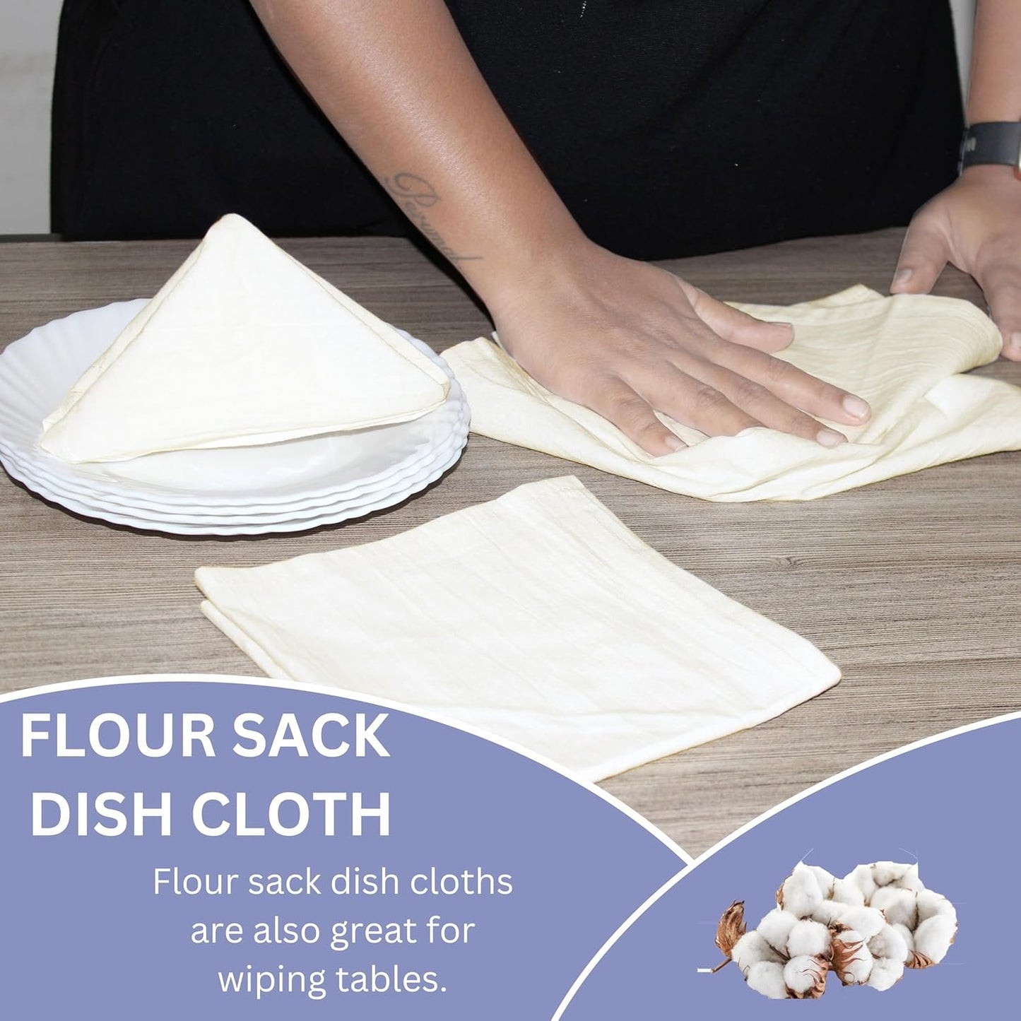 WHITEWRAP Dish Cloths Cotton| Dish Towels Absorbent and Lint Free Flour Sack| Dish Cloths for Kitchen Washing Dishes| Fast Drying Dish Rags| 12 Pack 13"x13" Natural