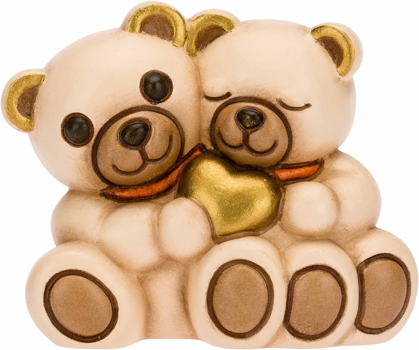 THUN, Ceramic Favour Decorated by Hand with Iconic Couple Teddy and Heart, Symbol of Love, Wedding Favours Line, 4.8 x 3.5 x 5 cm H