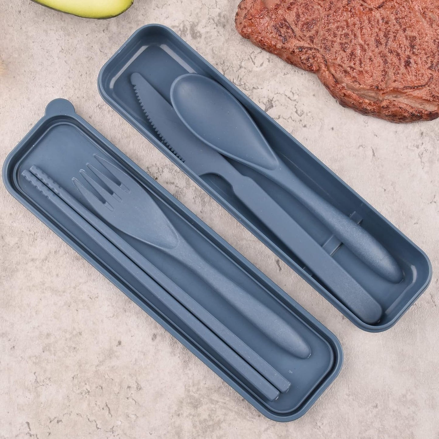 Reusable Utensils Set with Case, 4 Sets Wheat Straw Travel Cutlery Set, Portable Spoon Knife Fork Chopsticks Lunch Box Utensil Set