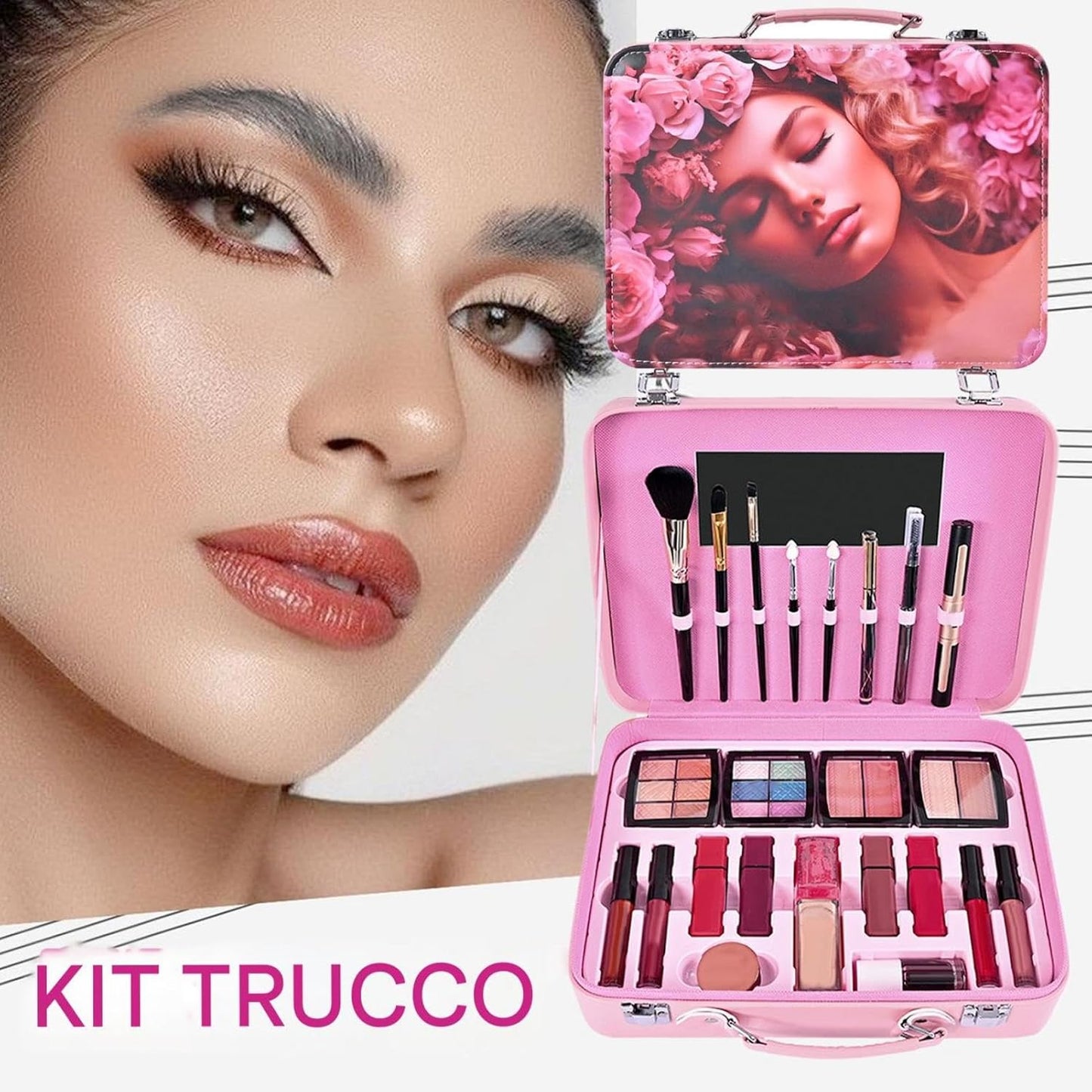 Teens Makeup Kit, Large Capacity Cosmetic Set with Reusable Case, Long Lasting Dress Up Accessories with Eyeshadow, Waterproof Makeup Palettes for Beginner, Multicolour