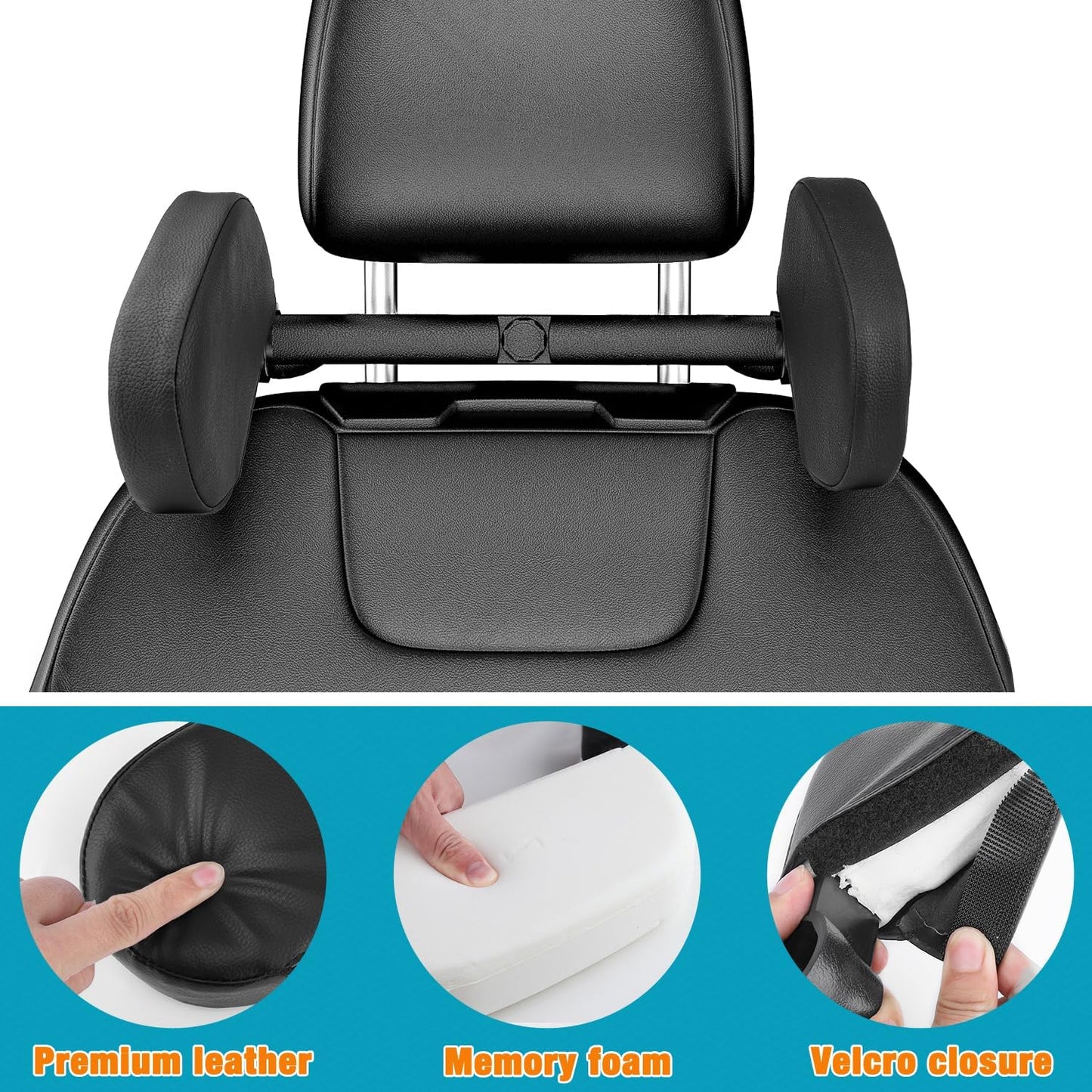 Car Seat Headrest Pillow,Head Neck Support Detachable,Premium seat held Pillow, 180 Degree Adjustable Both Sides Travel Sleeping Cushion for Kids Adults (Black)