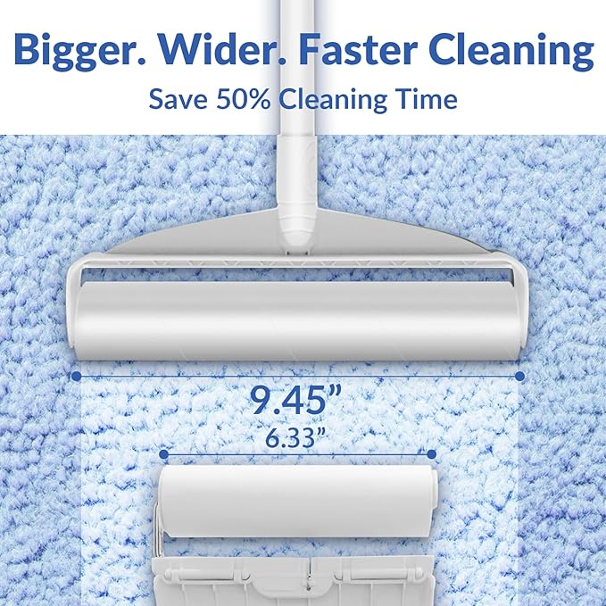 Large Lint Rollers for Carpet, Sticky Rollers for Floor DELOMO 9.45 in with 3 Extendable Handle,Long Handle Sticky Mop for Cleaning Carpets, Cars, Clothing, and Pet Hair