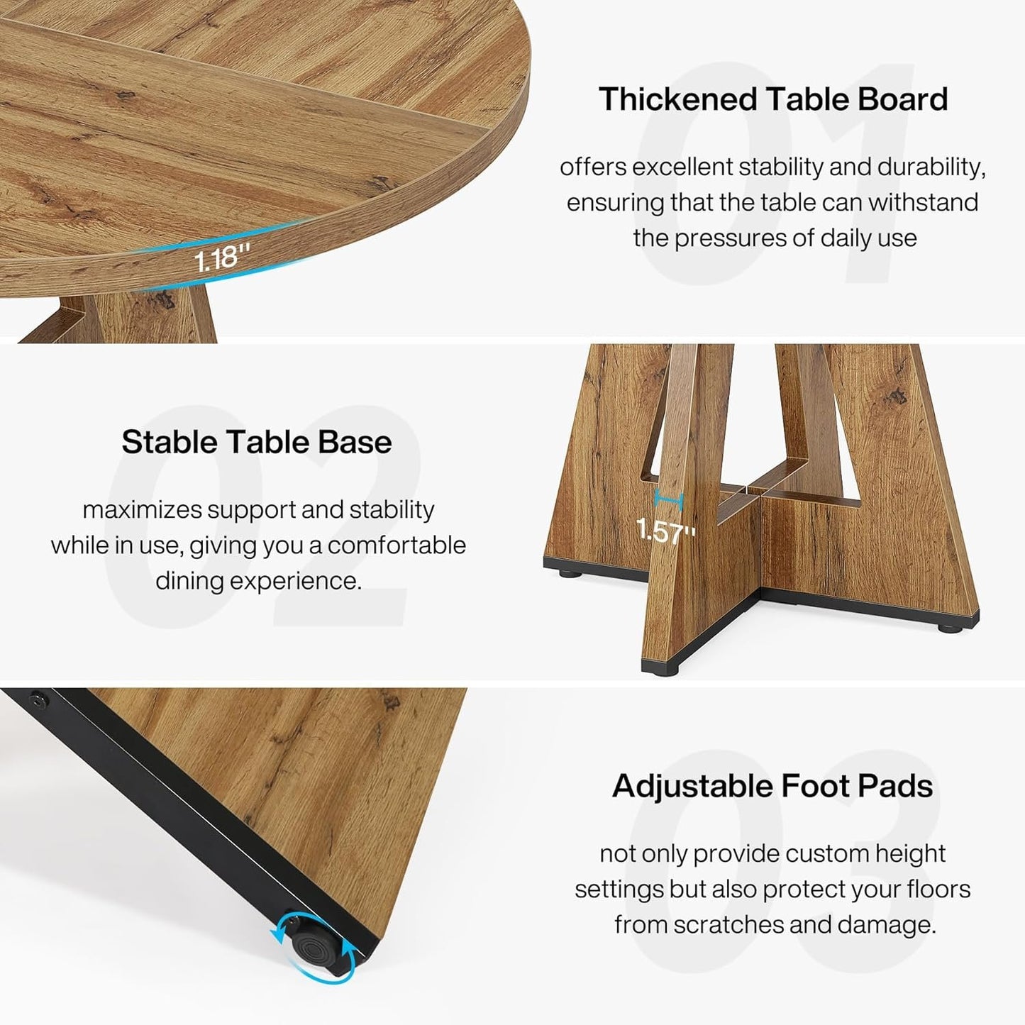 Tribesigns Round Dining Table Wood Kitchen Table for Dining Room, 47" Dinning Room Tables for 4 Adult, Farmhouse Dinner Table with Wooden Tabletop and Cross Base, Burlywood