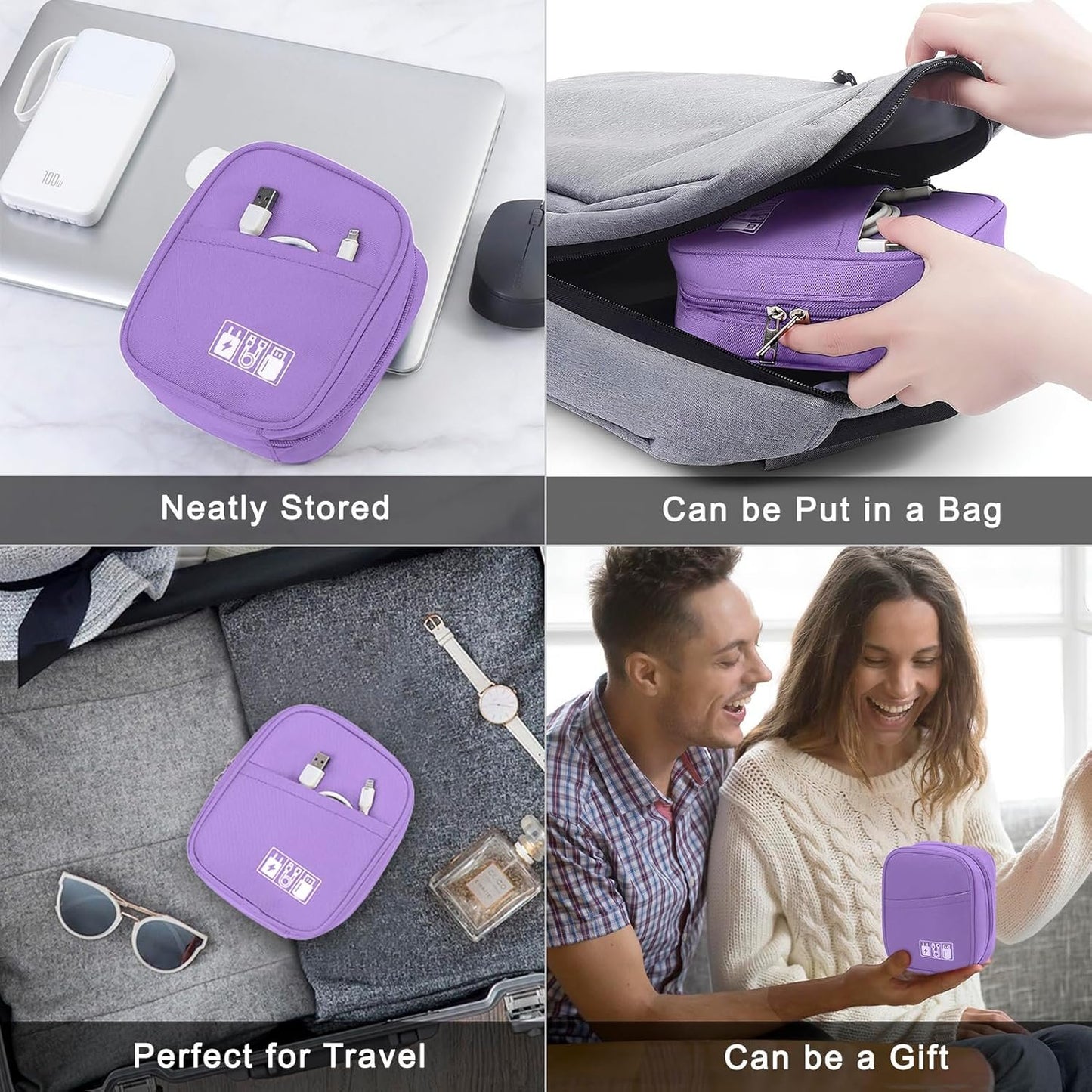JINSI Portable Electronics Travel Organizer Cable Organizer Bag for Charger, Cords, Cables, Power Bank, Earphones, Pouch Tech Pouch Carry Storage Case Bag, Purple