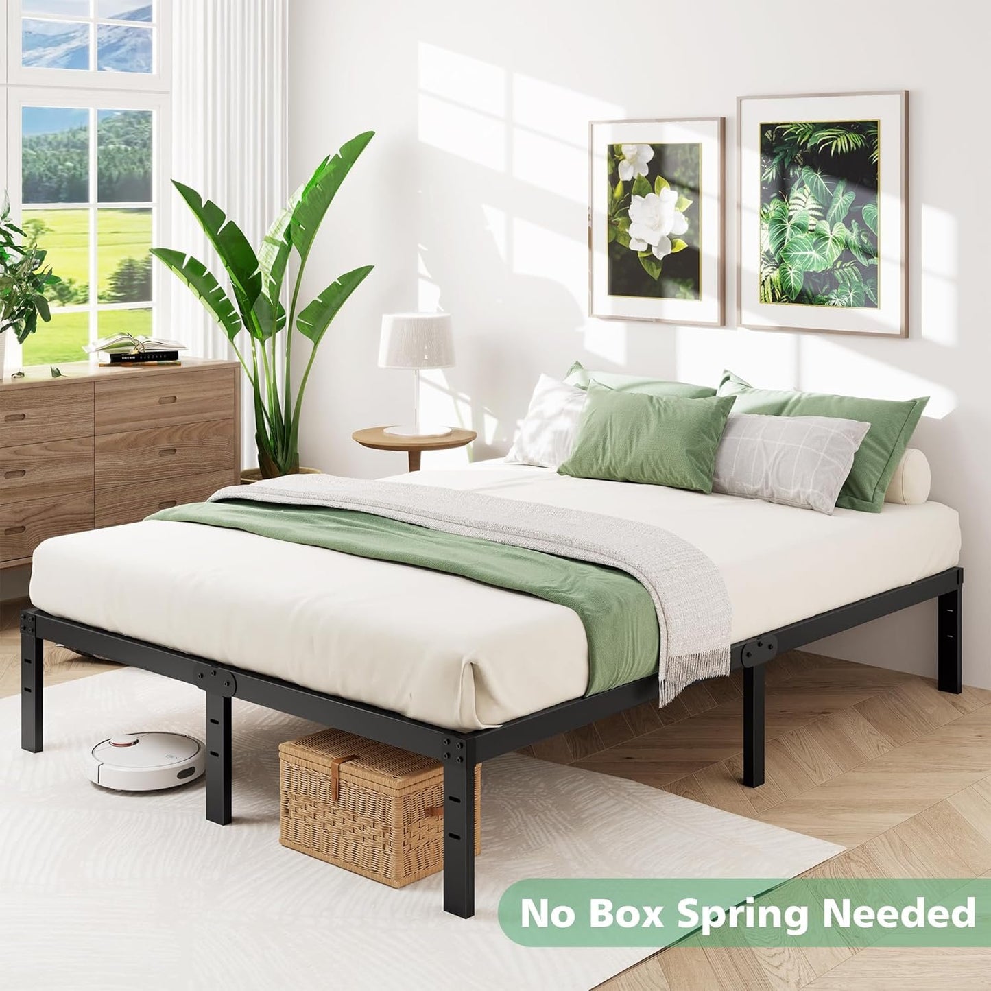 King Size Bed Frame, 14 Inch King Bed Frame with Underbed Storage, Heavy Duty Metal Platform Bed Frame No Box Spring Needed, Noise Free - Easy Assembly