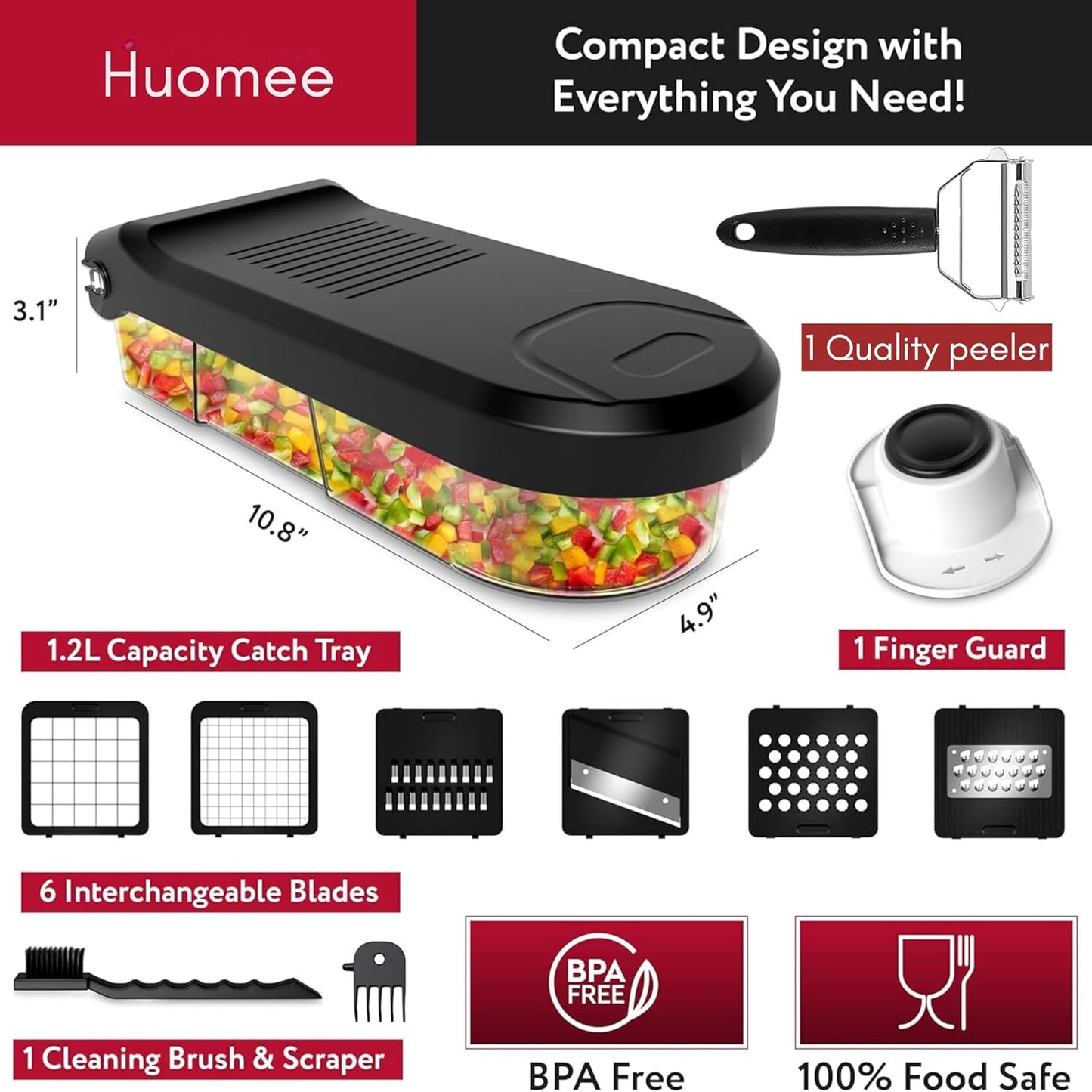 All-in-1 Vegetable Chopper Cutter (Upgrade), Premium Onion Veggie Chopper Dicer, Premium Food Salad Chopper, Mandoline Slicer Grater, top Kitchen Tools & Gadgets, 1.2L BPA-Free Container with Peeler