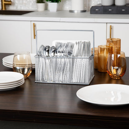 Mind Reader Utensil Holder, Silverware Organizer, Caddy, Cutlery Holder, Kitchen, Metal Mesh, 25.4L x 17.8W x 12.1H cm, Silver