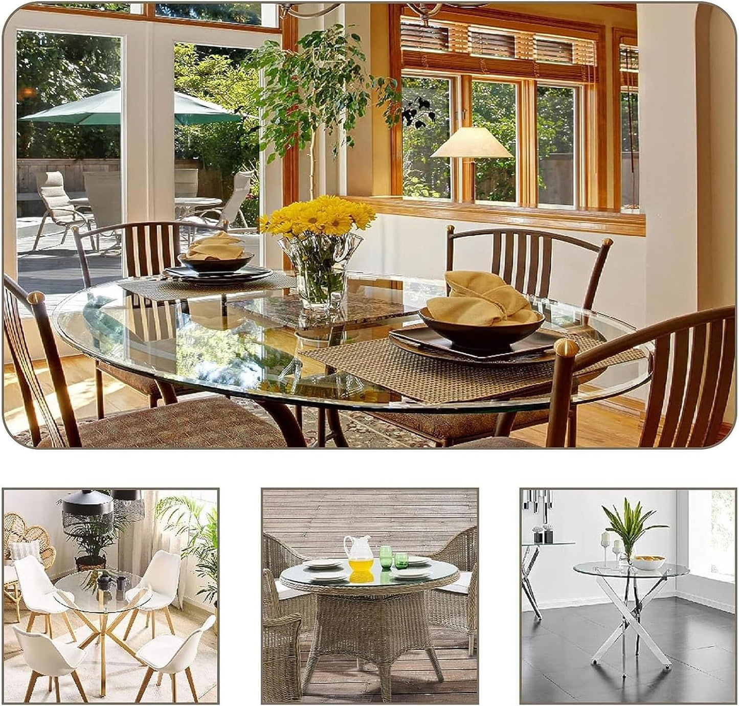 YUEKOPOU piano del tavolo da pranzo in vetro temperato.pian Round Tempered Glass Table Top Clear Glass Surface for Dining and Coffee Tables(85CM(34INCH))