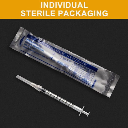 25 Pack 1ml Syringes with 27Ga 1/2 Inch Needle, Sterile Disposable Syringe Kit Individual Package for Crafts, Industrial, Scientific,Watering, Pet Feeding & DIY