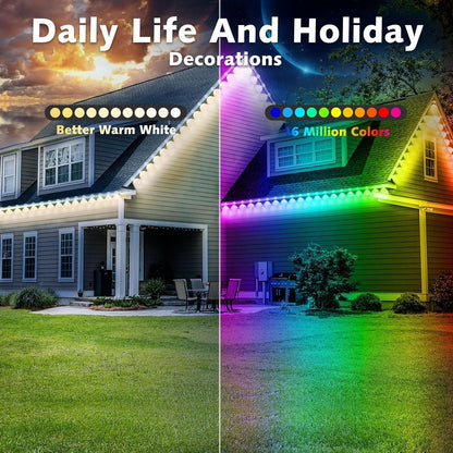 SINLEY Led Eave Light 50Ft/15M,Permanent Outdoor LightsControl with App/Remote,Flexible Led Rope Lights,Multiple Modes,IP67 Outdoor RGB Lights Waterproof,Music Sync Gaming Led Strip Lights