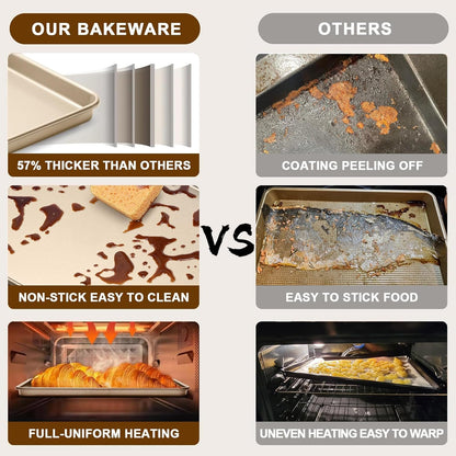 Wildone Baking Sheet Pan Set, Commercial Cookie Sheets for Oven, Nonstick Carbon Steel Jelly Roll Pan 15x10in, Heavy Duty & Easy Clean（2 Pack）