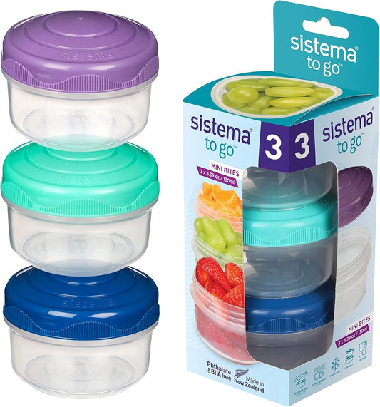 Sistema To Go Mini Bites, 130 mL, Assorted Colours, 3 Pack