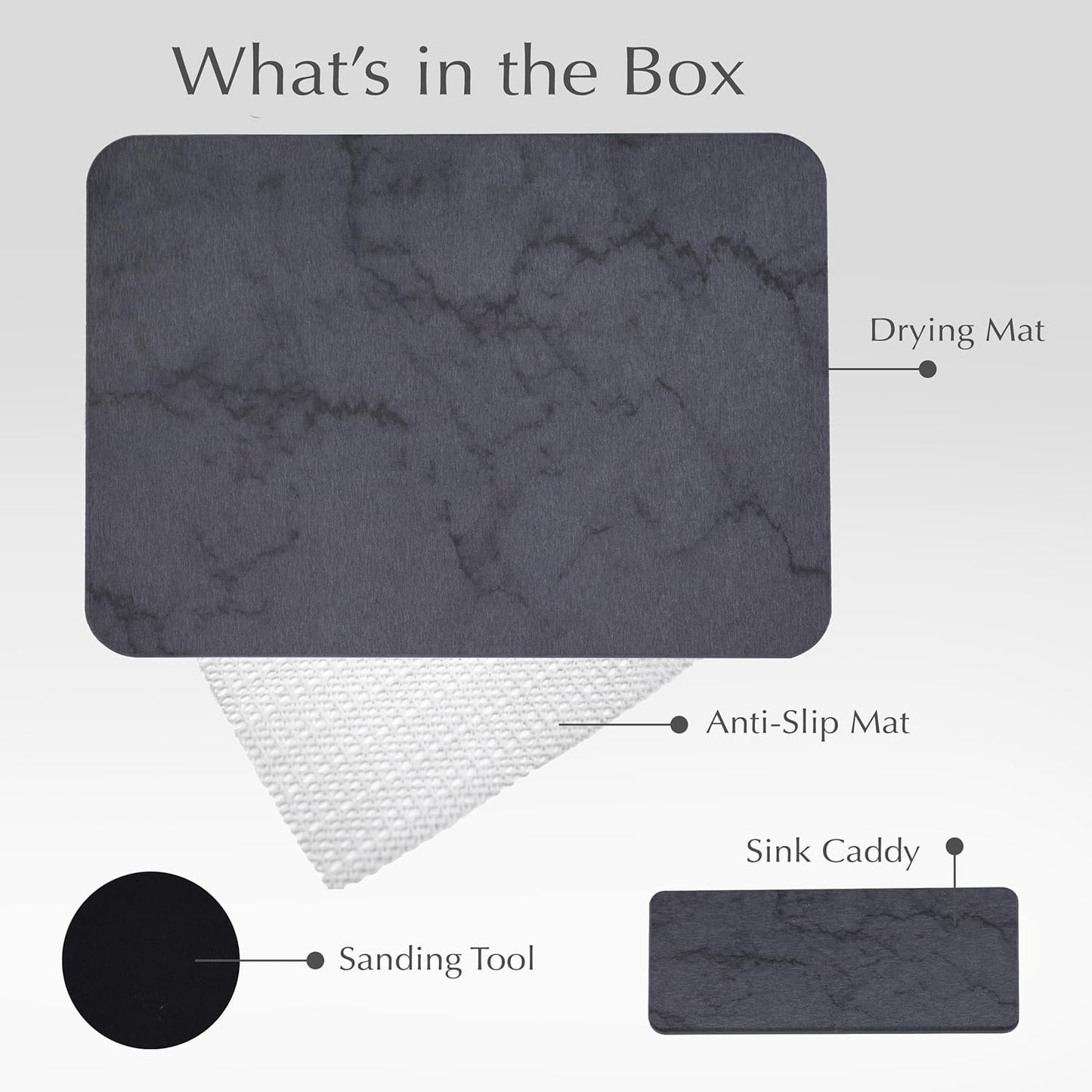 Large Stone Drying Mat for Kitchen Counter - Quick Dry Stone Mat with Sink Caddy | Ultra Absorbent Drying Stone Dish Drying Mat for Kitchen Counter and Bathrooms | 16x12, Grey Marble | 787 Supply LLC