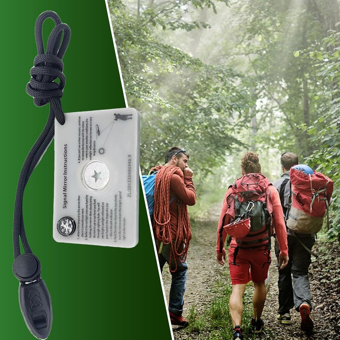 Segnale Mirror Survival Tool, Reflective Daylight, Built-in Compass, 7,5 x 5 x 0,6 cm Safety Whistle, Outdoor Adventure Gear, Compact Equipment for Hiking Camping
