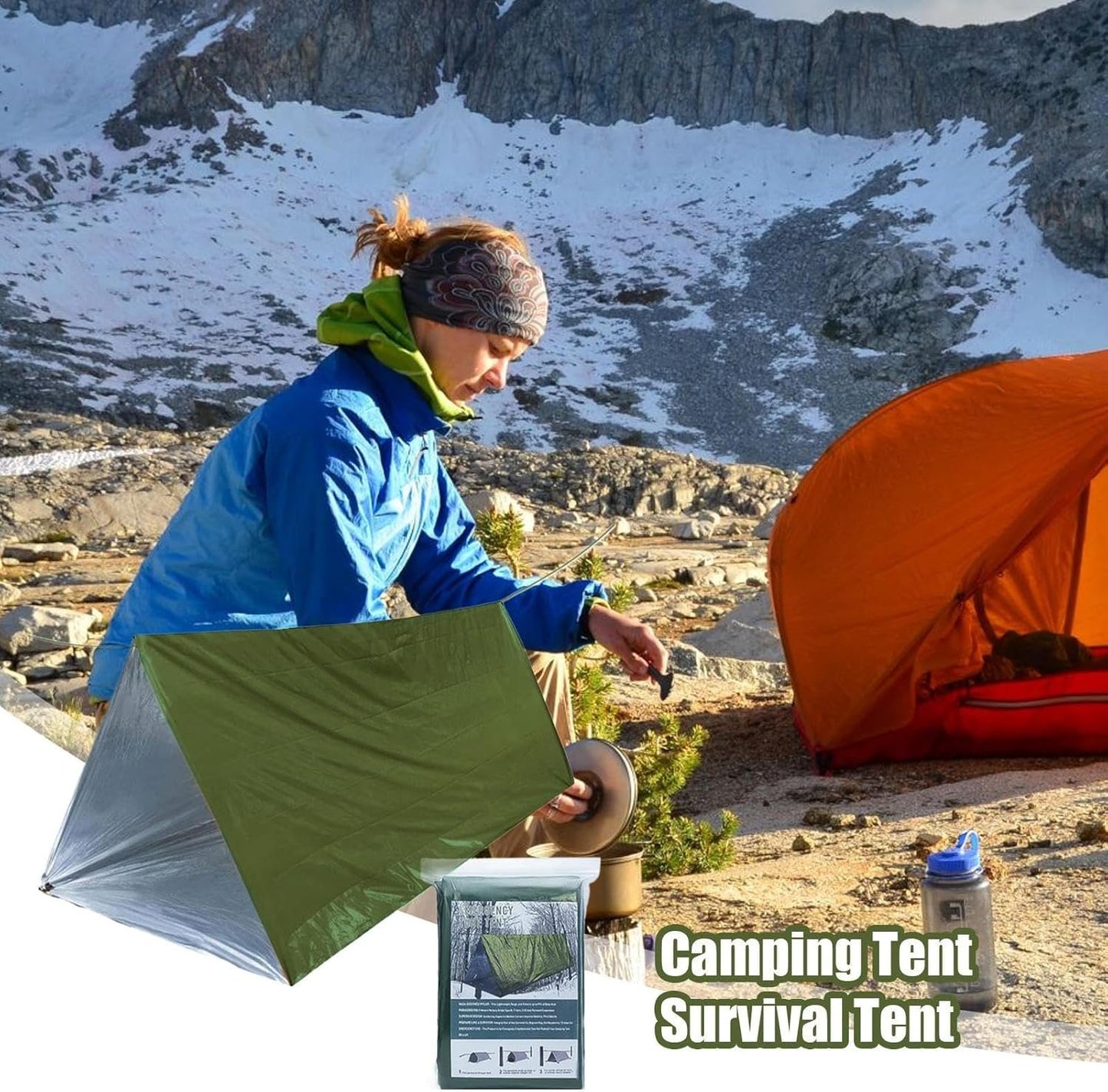 Survival Tent, Camping Shelter Kit, Lightweight Tarp Sack with Thermal Blanket, Waterproof Windproof Sleeping Gear for Hiking Outdoor Adventures Protection