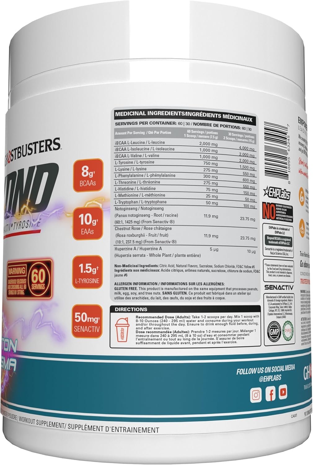 EHP Labs Beyond BCAA Powder Amino Acids Supplement for Muscle Recovery - 8g of Sugar Free BCAAs Amino Acids Post Workout Recovery Powder & 10g of EAA Amino Acids Powder - 60 Servings (Proton Plasma)