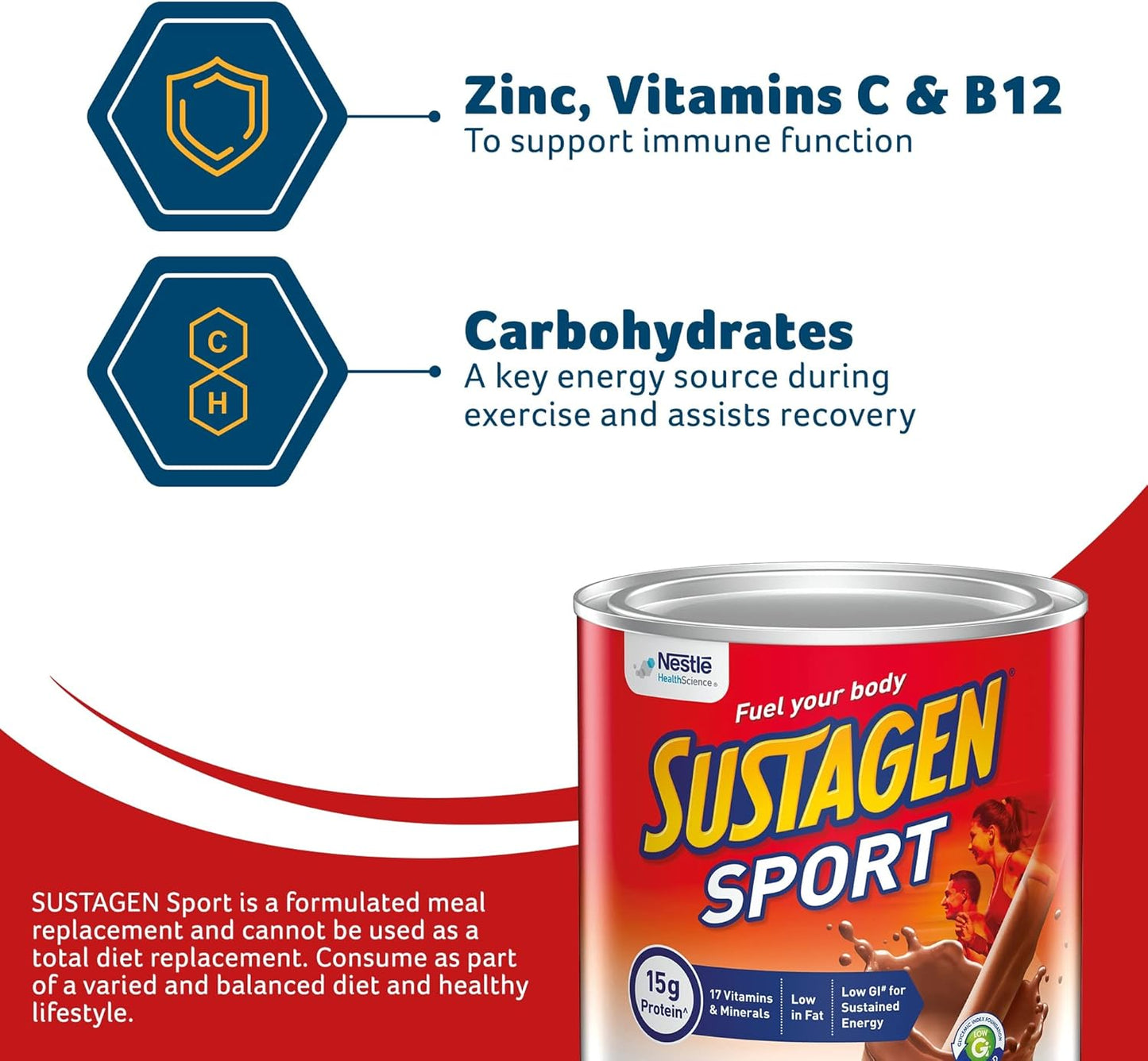 SUSTAGEN Sport High Protein Supplement Powder, Supports Lean Muscle Mass, 17 Vitamins & Minerals, Low GI, Chocolate Flavour, 900g
