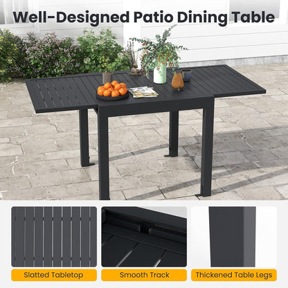 Giantex Expandable Patio Table, 31.5”-63” Extendable Aluminum Dining Table for 4-6 People, Slatted Tabletop, Square Rectangular Outdoor Table for Backyard, Front Porch, Poolside