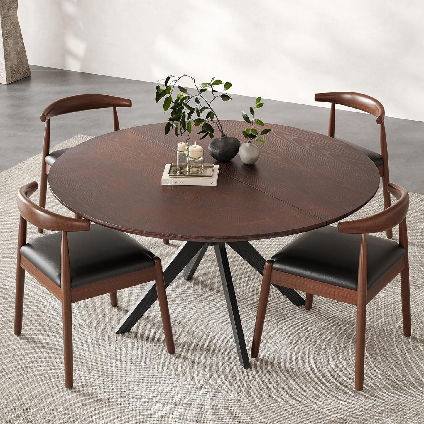 Soohow 47.2" Solid Wood Round Dining Kitchen Table for 4-6 People with Intersecting Pedestal Base